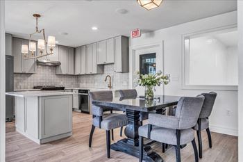 A kitchen and dining room
